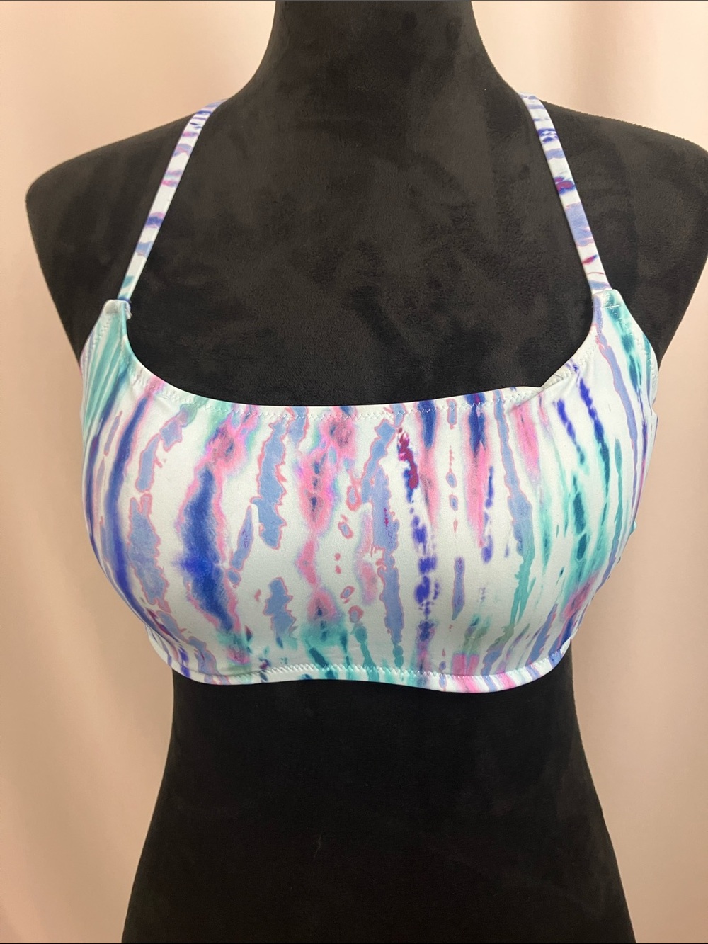 Shade & Shore Blue and Pink Pastel Watercolor Bikini Top Woman’s Size 36B